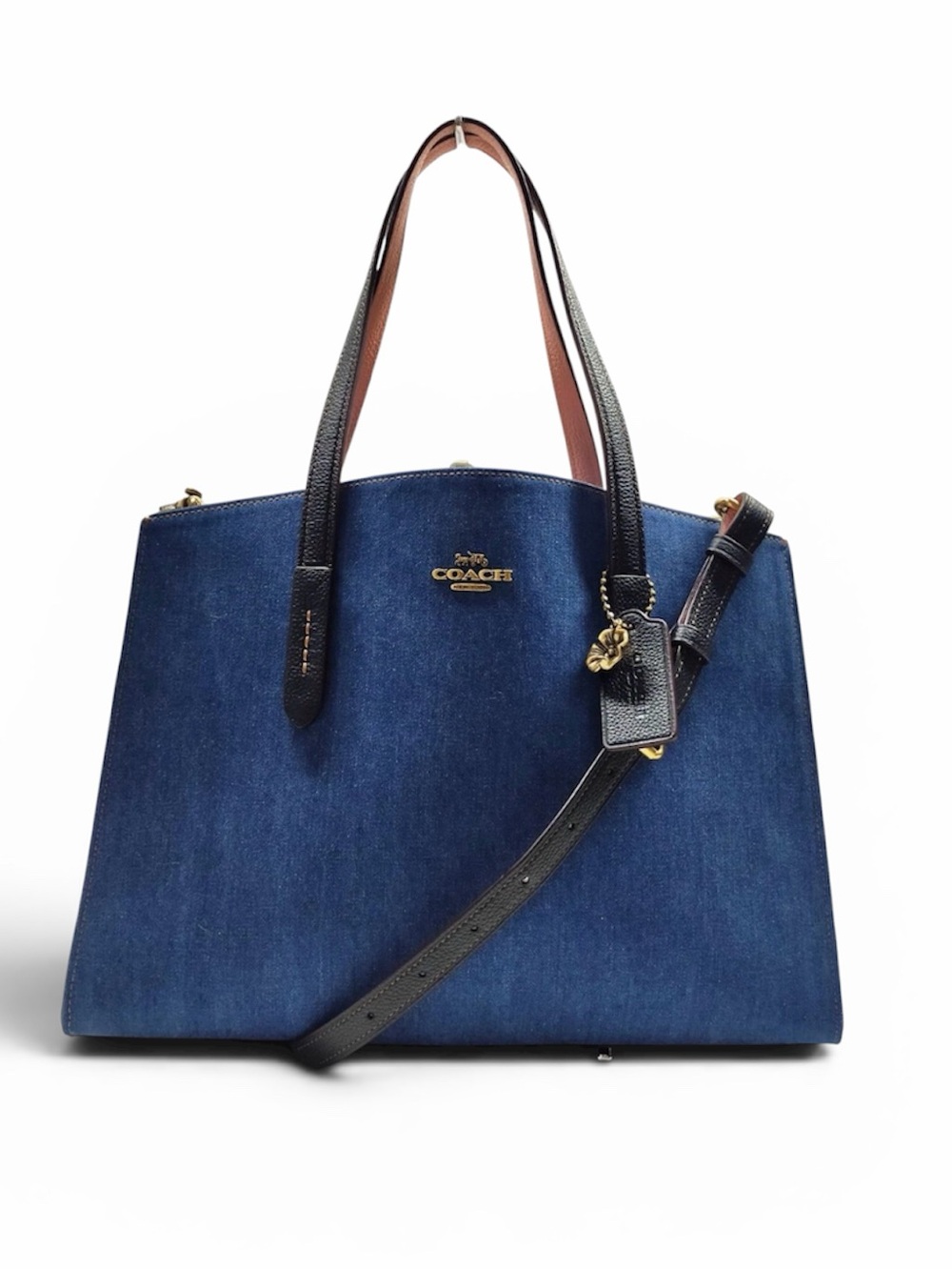 COACH Denim Blue Tote with Black Leather Straps